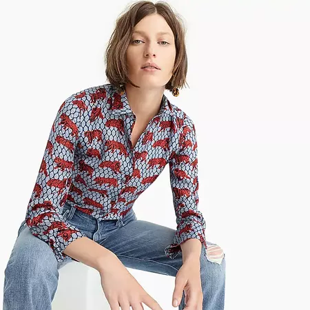 Collection silk twill button-up in roaming tiger print : Women sleeved | J.Crew