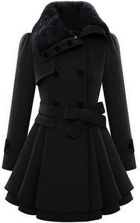 Zeagoo Women's Fashion Faux Fur Lapel Double-breasted Thick Wool Trench Coat Jacket, Black ,Large at Amazon Women's Coats Shop