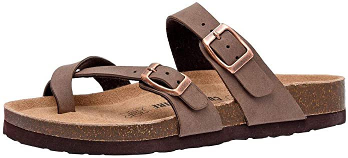 Amazon.com | CUSHIONAIRE Women's Luna Cork Footbed Sandal with +Comfort Brown 13 | Slides
