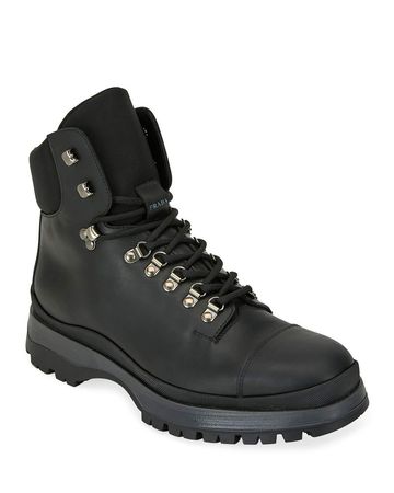 Prada Lace-Up Leather Hiker Boots