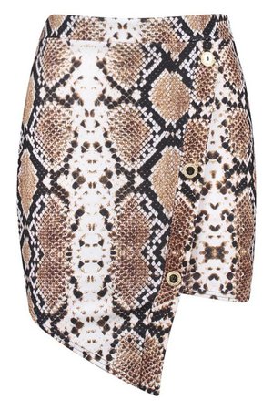 Asymmetric Gold Button Snake Print Mini Skirt | Boohoo
