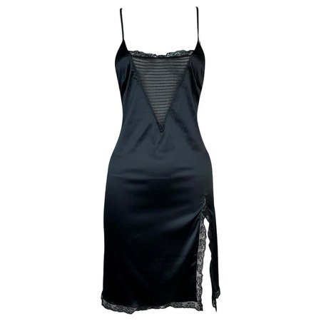 *clipped by @luci-her* NWT 2000's Christian Dior John Galliano Plunging Sheer Black Slip Mini Dress For Sale at 1stDibs