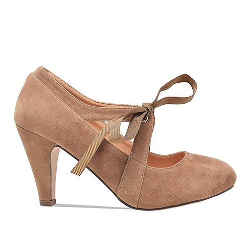 Amazon.com | Chase & Chloe Kimmy-62 Women's Vintage Bow Mary Jane High Heel Pump (10, Taupe) | Pumps