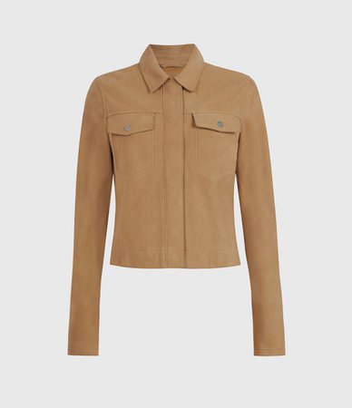 ALLSAINTS US: Womens Zaria Suede Jacket (tan_brown)