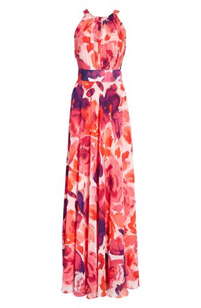 Eliza J Floral Print Halter Maxi Dress (Regular & Petite) | Nordstrom