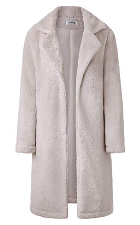 Angashion Women's Fuzzy Fleece Lapel Open Front Long Cardigan Coat Faux Fur Warm Winter Outwear Jackets with Pockets at Amazon Women's Coats Shop