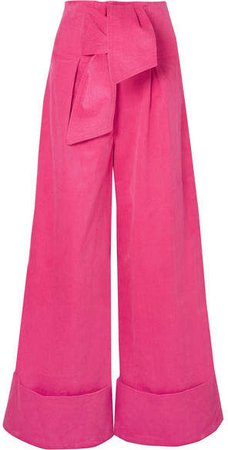 Twin Stretch-cotton Corduroy Wide-leg Pants - Pink