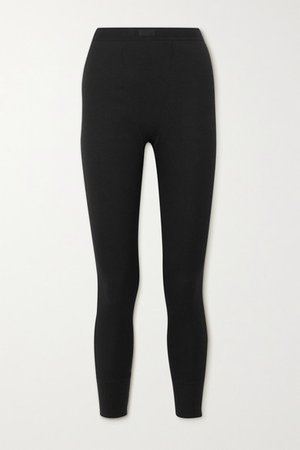 Cotton Collection Thermal Ribbed Stretch-cotton Leggings - Black