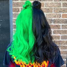 half green half black hair - girls