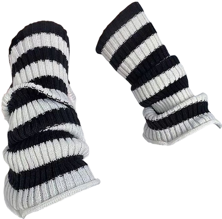 black and white horizontal stripped leg warmers