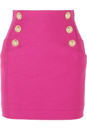 Balmain Button-embellished cotton mini skirt