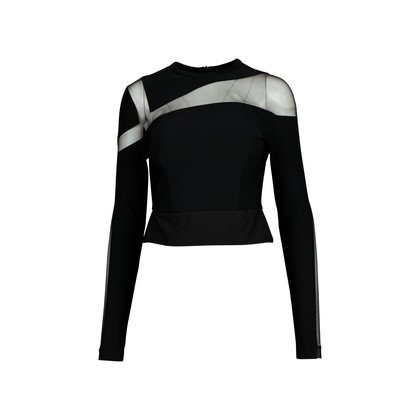 Authentic Second Hand Mugler Mesh Paneled Stretch-Crepe Top (PSS-200-01182) - THE FIFTH COLLECTION
