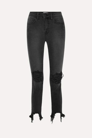High Line Cropped Distressed Skinny Jeans - Black