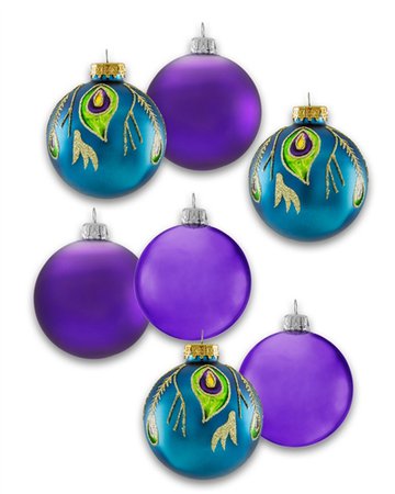 Peacock Glamour Unique Glass Christmas Ornament Set | Treetopia