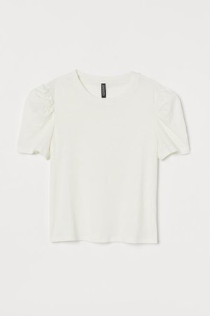 Puff-sleeved T-shirt - White - Ladies | H&M US