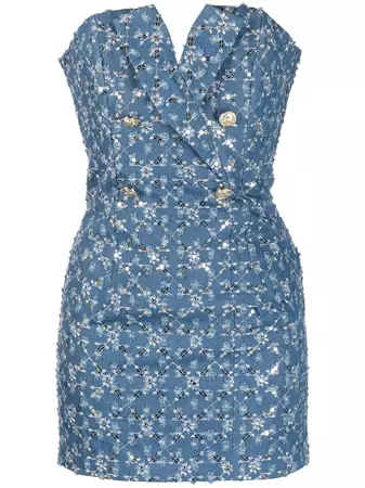 NISSA floral-embroidered Strapless Dress - Farfetch