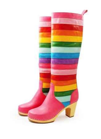 pink rainbow clog boots shoes striped stripes fun