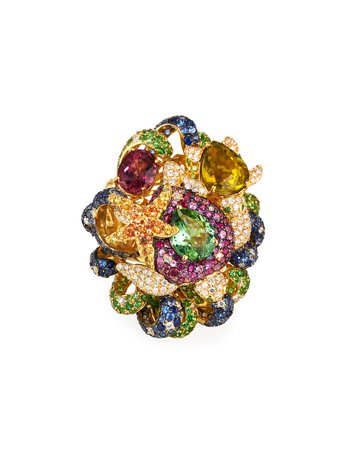 Nini Collection 18k Yellow Gold Multi-Pave Stone Cocktail Ring