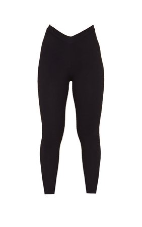 Black Rib V-Front Detail Leggings - High Waisted Leggings - Leggings - Womens Clothing | PrettyLittleThing USA