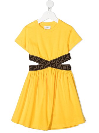 Shop yellow Fendi Kids cut-out detail dress with Express Delivery - Farfetch