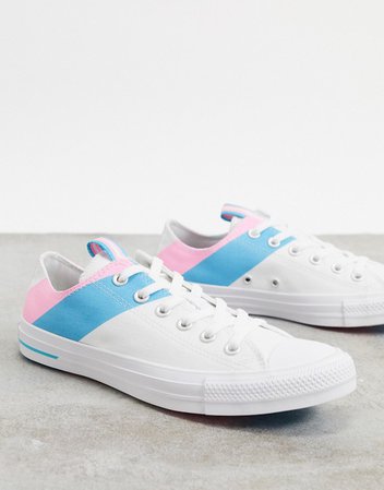Converse chuck taylor all star ox white pink and blue trans flag sneakers | ASOS