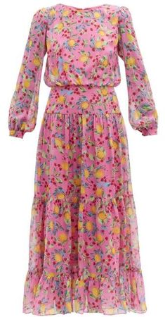 Isabel Lemon Print Silk Georgette Dress - Womens - Pink Multi