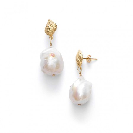 Anni Lu Baroque Pearl Shell Earrings Coral in gold | fashionette
