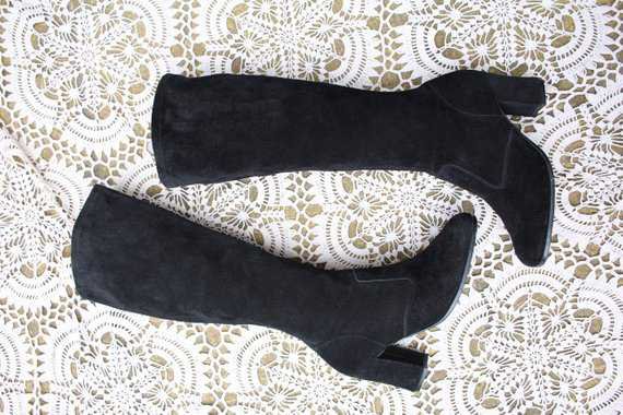 Vintage original black 60s 70s hippy suede leather boots uk