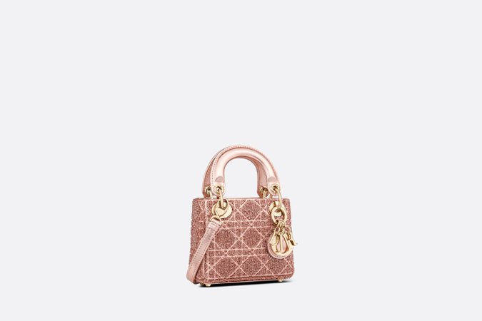 Micro Lady Dior Bag Pink Metallic Cannage Lambskin with Quilted Bead Embroidery | DIOR