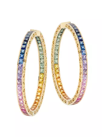 Shop Dolce&Gabbana Rainbow 18K Yellow Gold, Multicolored Sapphire & 0.008 TCW Diamond Inside-Out Hoop Earrings | Saks Fifth Avenue