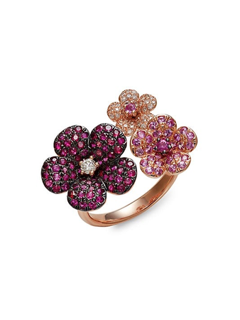 Effy 14K Rose Gold, Diamond, Ruby & Pink Sapphire Flower Ring