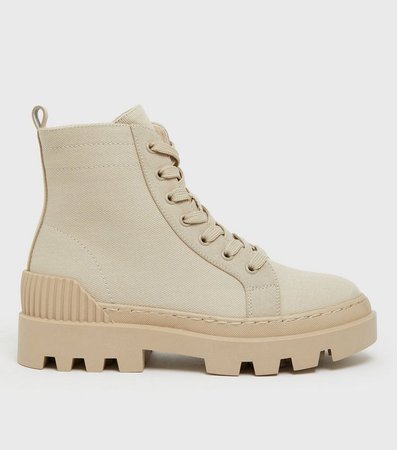 Stone Canvas Chunky High Top Shoes | New Look