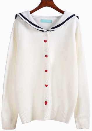 Sailor Style Cardigan Heart Buttons
