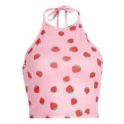 Strawberry Halter Top Cropped Belly Shirt Cute Kawaii | Kawaii Babe