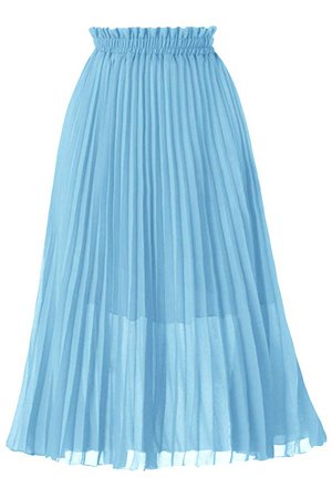 GOOBGS Women's Pleated A-Line High Waist Swing Flare Midi Skirt Steel Blue Large/X-Large at Amazon Women’s Clothing store