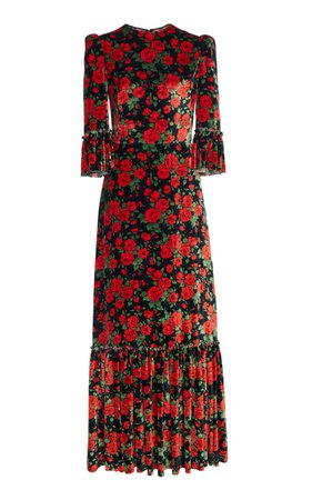 Ruffled Floral-Print Velvet Maxi Dress by The Vampire's Wife | Moda Operandi
