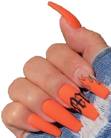 matte orange coffin nails