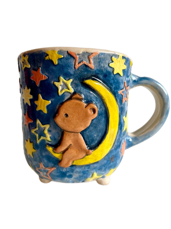 Baby blue stars and moon bear mug // Milushka