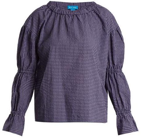 Long Sleeved Gingham Cotton Blend Top - Womens - Purple Multi