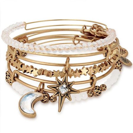 Gold Crescent Moon & Stars Charm Bracelet Set