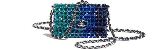 Mini Flap Bag, crystal & silver-tone metal, navy blue - CHANEL