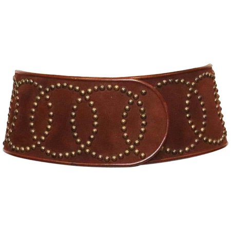 1980s Galanos Large Brown Wide Belt With Bronze Studs