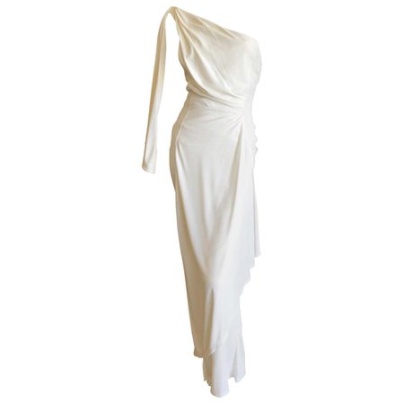 Thierry Mugler Paris Vintage Eighties Ivory White One Shoulder Goddess Dress