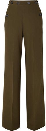 Palmetto Button-detailed Wool-crepe Wide-leg Pants - Army green