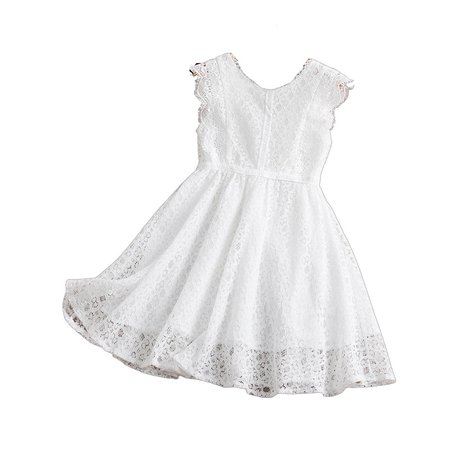 White Lace Dresses For Kids Girls Summer Sleeveless Wedding Birthday Party Princess Costume Children Bridesmaid Fairy Clothes