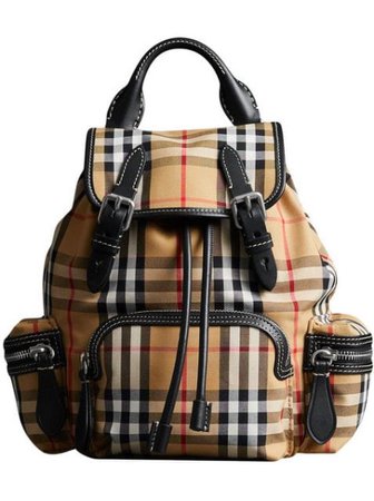 Burberry Yellow, Black And White The Small Rucksack In Vintage Check And Leather Bag
