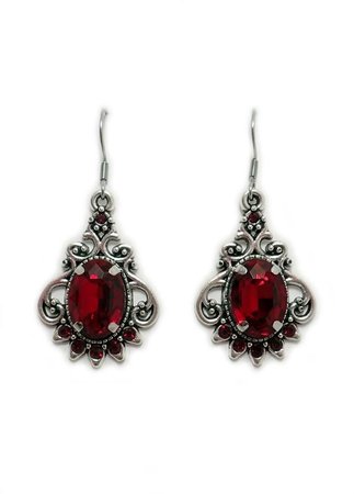 Moon Maiden Ruby/Garnet Art Nouveau Silver Filigree Earrings