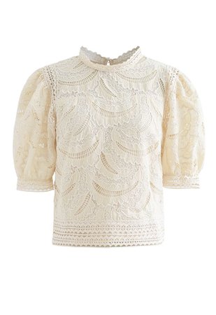 Leaves Shadow Embroidered Crochet Top in Cream - Retro, Indie and Unique Fashion