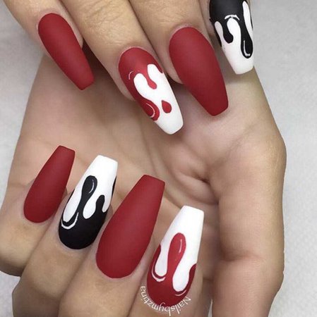 red white black drip nails