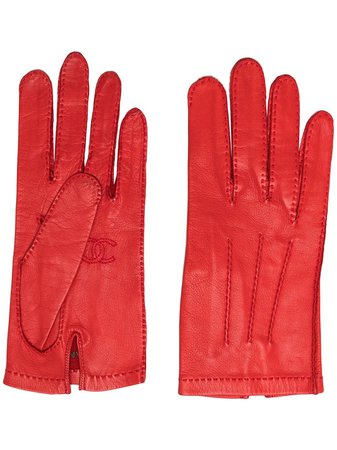 Chanel Pre-Owned CC leather gloves red DPVC0920CHGLOV2 - Farfetch